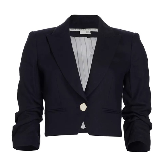Veronica Beard Delpha Crop Jacket Blazer Navy Blue Linen 4 Designer 304LN1410426 - Picture 4 of 15